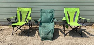Folding Green Camping Chairs, 3 Total
