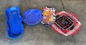 Long Blue Plastic Sled, Blue Disc Sled, Wham-O Inflatable Snow Boogie Tube & ESP Boogie Board