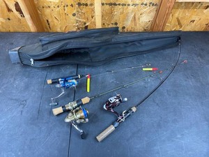 Ice Fishing Rods and Reels, 3 Total, With Croxton Bag