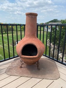 Terra-Cotta Style Outdoor Chimney Firepit 44 With Heavy Duty Mat