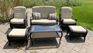 Black & Cream Metal Patio Furniture Set, 6 Piece