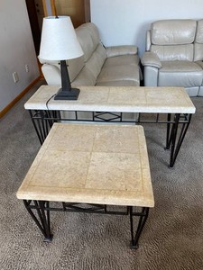 Stone Top Beige Iron Tables, 2 Total, and Lamp