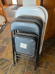 Metal Folding Chairs, Black and White, 6 Total