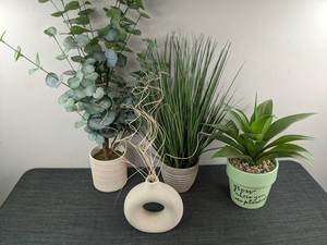 Planters with Artificial Flowers, 4 Total