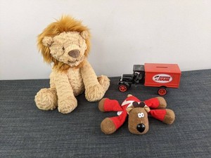 Jellycat Lion Plush, Reindeer Plush, & Hardware Hank Truck Coin Bank