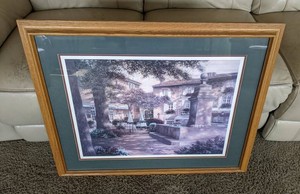 Framed and Matted J. Brown Courtyard Fountain Print 34 x 28