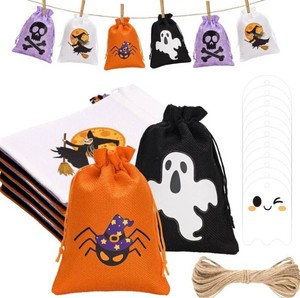Halloween Burlap 5 x 7 Gift Bags with Ghost Tags and Rope, 24 Pieces - Brand New Q