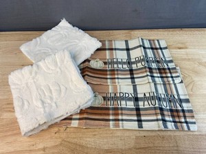 White Pumpkin & Autumn Plaid Throw Pillow Covers 18 Square, 4 Total - Brand New Q