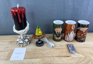Halloween LED Candle, Witch Hat Lamp & 3 Flameless Candles - Brand New Q