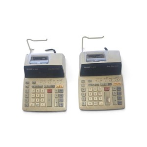 Set of 2 Sharp EL-1801P portable 12-digit 2-color electronic printing calculator