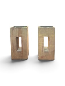 Set of Two Pflanzwerk Vista Rust-Brown Tall Rectangular Planter Retail $899