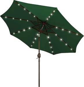 9 ft Solar Umbrella, 32 LED Lighted Patio Umbrella, Table Market Umbrella, Outdoor Umbrella for Garden, Deck, Backyard, Pool and Beach (Dark Green)