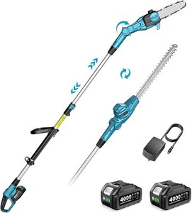 $190 SEESII 2-in-1 Cordless Pole Saw & Hedge Trimmer Combo, 8 Electric Pole Chainsaw with 2 4.0 Ah Batteries, 16-Inch Extension Pole Hedge Trimmer, Bush Tree Pruner Limb Branch Cutter, 15ft Long Reach