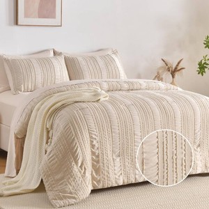 DHSFKBE Beige Tufted Comforter Set King Size 7 Piece Bed in a Bag Shabby Chic Boho Bedding for Bedroom Comforter All Season Soft Microfiber Ruffle Comforter Set with Pillow and Sheets