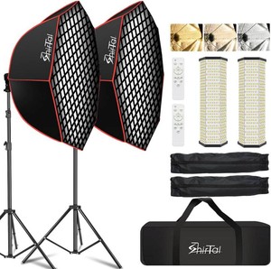 $167 Softbox Photography Lighting Kit,37 Octange Softbox Lighting Kit with Honeycomb Grid 110W 2700K-6500K 11000Lux Dimmable LED Prismatic Lamp and Remote Control, Lighting for Video Recording