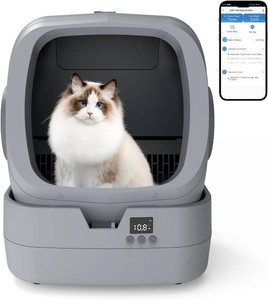 UPFAS Automatic Cat Litter Box Self Cleaning - APP Control - Weight Monitoring - Ultra-Quiet, Medium Cats and Kittens Litter Box, Safe Anti-Pinch Assembly Required - Grey