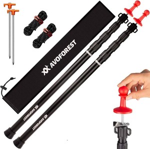 Tarp Poles Heavy Duty Adjustable, AVOFOREST Aviation Aluminum 8.7FT Telescoping Tent Poles with Protection Cap Wind-Resistant Awning Collapsible Poles Set of 2 for Tarps - Canopy - Awning - Hiking
