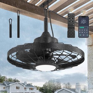 LEDIARY 20 Outdoor IP65 Waterproof Plug in Ceiling Fan with Lights  6 Speeds,3CCT,Quiet,Timer,Remote Control,Smart App,DC motor,Reversible,Caged Design,ABS Material,Gazebo,Patio,Porch,Pergola