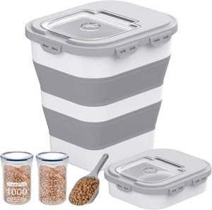 35-40Lbs Airtight Dog Food Storage Container Collapsible Dog Food Container  Large Pet Food Storage Container with Lid, Wheels,Date Track,Keep Fresh for Rice,Flour,Sugar,Scoop,2PCS Container