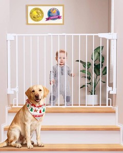Cumbor 29.2 43 No Bottom Bar Baby Gate for Stairs, Auto Close Dog Gate  Hardware Mounted (Drill Required), Auto Close Pet & Toddler Proof with Wide Walk Thru Door, Top & Bottom of Stairways(Black)