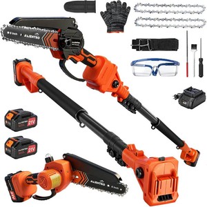 Electric 2-in-1 Pole Saws for Tree Trimming, 6 Inch  Electric Chainsaw Cordless with Extenssion Pole, 2x4000mAh Li Batteries & Charger, 16FT Max Reach