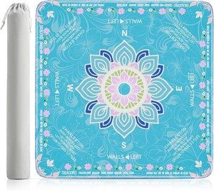 Mahjong Mat for Table 32.4x32.4, Rolled Shipping, No Creases Mah Jongg Mat with Carrying Bag for American Mahjong, Poker, Board Games, Card Games & Dominoes - Cyan