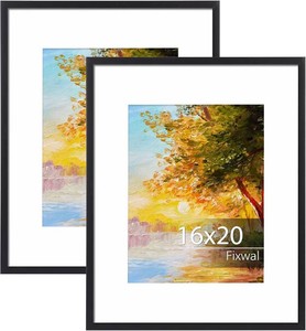 Fixwal 16x20 Picture Frame Set of 2, Black Poster Frames for Wall Display with Mat for 11x14 Pictures