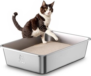 Qiuma Stainless Steel Metal Litter Box, Extra Large Cat Litter Box with High Sides, Odor-Free, Non-Stick, Easy to Clean, 23.4 15.6 7.8, Ideal for Large Cats & Multi-Cat Households, Litter Tray