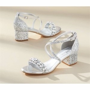 Size 11 Cross-Strap Glitter Sandal with Rhinestones and 2 Block Heel