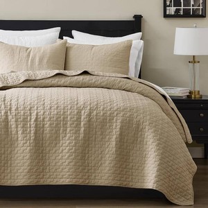 palassio Dark Beige 100% Cotton Quilt California Cal King Size Bedding Sets with 2 Pillow Shams, Oversized Lightweight Bedspread Shabby Chic Coverlet, Soft Bed Cover for All Season, 3 Pieces