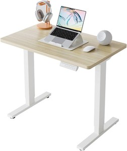 HUANUO 32 Small Electric Standing Desk Adjustable Height, 4 Memory Height Settings, Sit Stand Up Desk for Home Office & Computer Workstation, LightWalnut