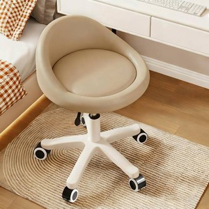 Rolling Stool   Ergonomic Swivel Seat, Adjustable Height, Ultra-Quiet Wheels, Padded PU Leather Cushion, for Salon, Office, Massage & Medical Use Khaki