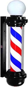 35-inch Barber Pole Red White Blue Stripes with LED Light,Traditional Barber Pole Outside Barber Shop Rotating Light Sign Light Box Rainproof Hairdressing Salon Save Energy Wall Lamp