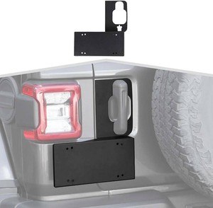 Black Rear Door License Holder Tailgate Door Grab Handle Back License Plate Mounting Bracket Fit for Jeep Wrangler JL JLU 2018