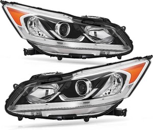 $156 VRC Headlight Assembly for 2016-2017 Honda Accord Sedan 4 Door  Halogen Type w LED DRL,Factory OE Style Replacement,Driver Left & Passenger Right Side,