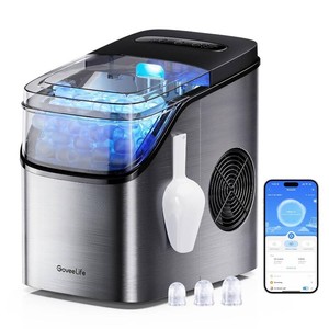 $130 GoveeLife Smart Ice Maker, 9 Ice Cubes in 6 Mins 3 Sizes, 26lbsDay, Silver  Countertop Ice Maker with App & Voice Control, Self Cleaning, RGB Lights, Portable Ice Machine with Scoop for Kitchen, Party