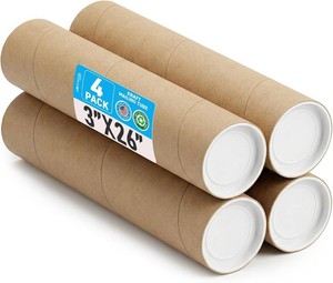 MagicWater Supply 3 x 26 Inch Kraft Mailing Tubes with End Cap - 4 Pack  Durable Round Cardboard - Heavy-Duty Storage for Posters Artworks, Blueprints and Large Mailing Documents - Made in USA