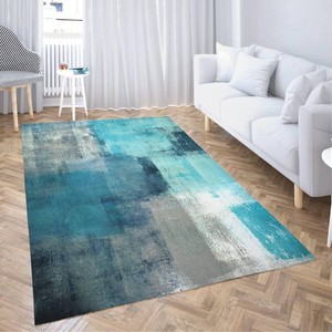 LOKMU Non-Slip Area Rugs Turquoise and Grey Abstract Art Home Decor Rugs Carpet for Classroom Living Room Bedroom Dining Kindergarten Room 8x10