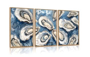 Oyster wall art, blue, seashell, wall, decor, seafood, oysters, artwork  16x24
