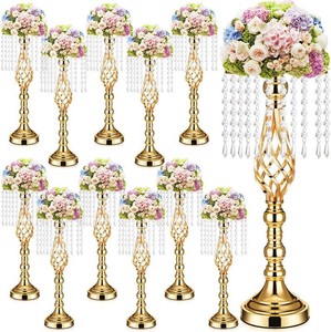 $146 Sieral 12 Pcs Gold Wedding Centerpieces for Table Gold Crystal Flower Stand 19.3 Inch Tall Vase with Chandelier Metal Flower Holders for Wedding Bridal Shower Party Reception Dinner Tabletop Decor