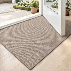 LUMI Ultra Thin Indoor Door Mat 17x30, Entrance Doormat, Deep Beige  0.14 Ultra Thin, Dirt-Trapping & Absorbent Quick-Dry Surface, Waterproof Non-Slip Rubber Backing, Elegant Herringbone Design