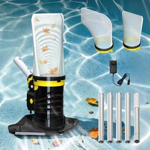 Cordless Pool Spa Vacuum Cleaner Rechargeable Handheld Pool Vacuum (Yellow)  with 60-Min Runtime Dual Filtration 3 Cleaning Heads Telescopic Pole for Sand Leaves Hot Tubs Above Ground & Small Pools