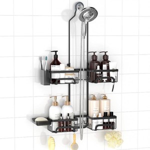REINHARDT Split Shower Caddy Hanging for Handheld Showerheads, Black  Adjustable Shower Organizer, Rustproof, 16 Hooks, Soap Holder, 40lbs Capacity, Anti-Slip, Tool-Free, Bathroom Accessories