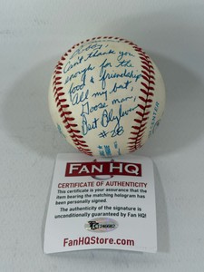 Burt Blyleven Autographed Baseball with Fan HQ Authentication. Rawlings OALB Brown Ball, Minnesota Twins