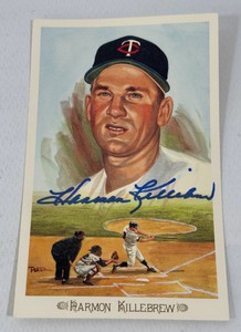 Harmon Killebrew autographed with JSA authentication, 1989 Perez Steel Limited Edition Postcard, Minnesota Twins Baseball
