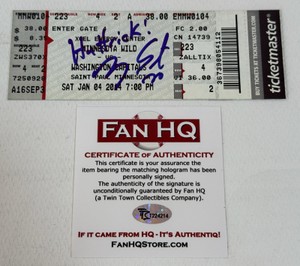 Ryan Suter autographed ticket from hat-trick game with Fan HQ authentication, Minnesota Wild Hockey