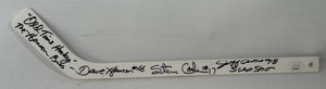 Slapshot, old-time hockey, autographed mini hockey stick, Hanson Brothers with JSA authentication