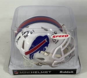 Marv Levy and Bill Polian autographed Buffalo Bills mini football helmet with Hall of Fame inscriptions and TriStar authentication.