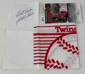 Les Straker Autographed w JSA Authentication Minnesota Twins Home Hankie