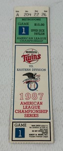 1987 American League Championship Series Game 1 Metrodome Ticket - Minnesota Twins